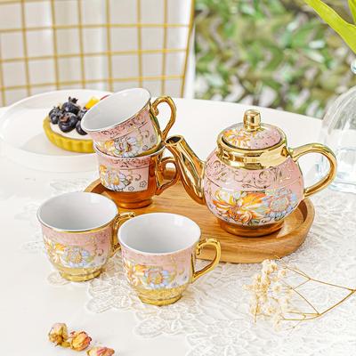 Luxuriöses 5-teiliges Teeservice aus vergoldetem Porzellan: Opulente Teekanne & Tassen für elegante Homepartys und Geschenke