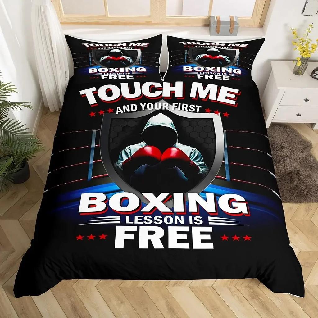 Adult Boxing Duvet Cover Queen Size, Sports Theme Bedding Set Boxing Gloves Duvet Cover, Boxing Pattern Comforter Cover