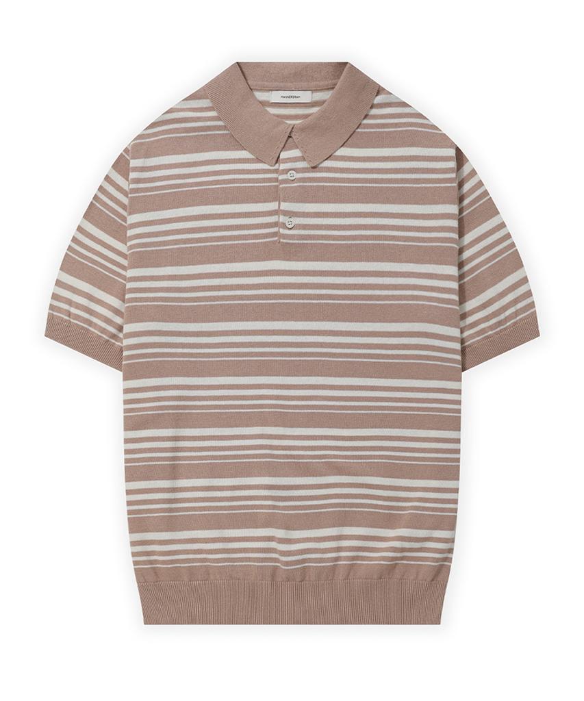 MANNERGRAM Nature Cotton 100% Striped Collared Short Sleeve Knit - 5 Colors