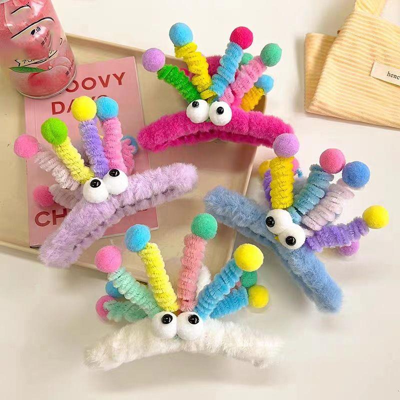 Mädchen Regenbogen Twist Stick Große Augen Plüsch Greifspange Hinterkopf Haiklammer Scheibe Haar Lustig Hässlich Süß Haarschmuck