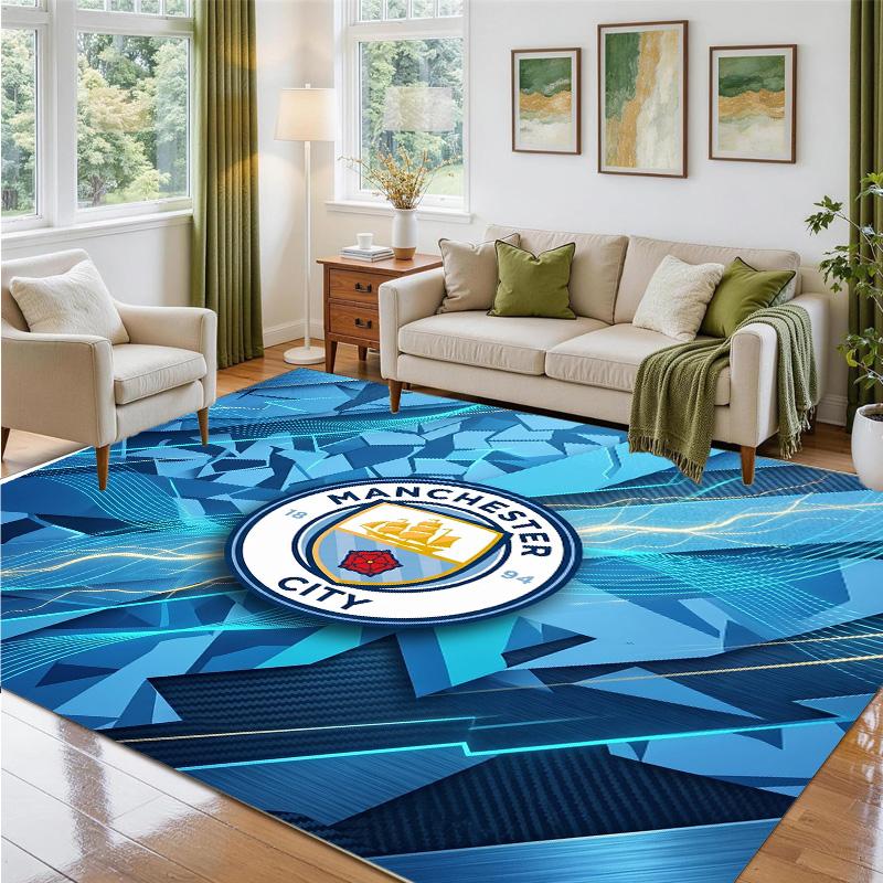 Manchester City Design Crystal Velvet Rug Soft Decorative Mat for Bedroom Entrance