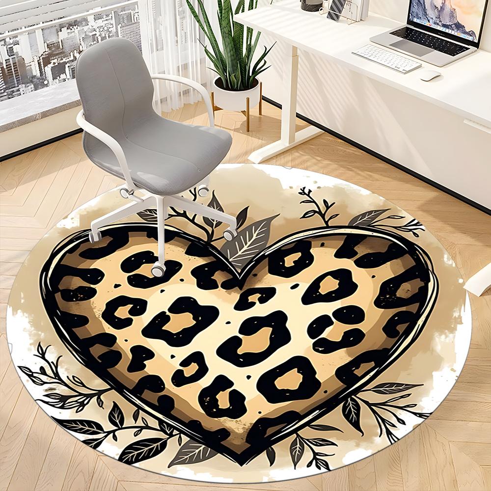 1pc Leopard Print Heart Office Round Area Rug, Indoor Mat Suitable ForOffice, Under Office Chairs Bedroom Living Room Home Decor, Room Deco 020