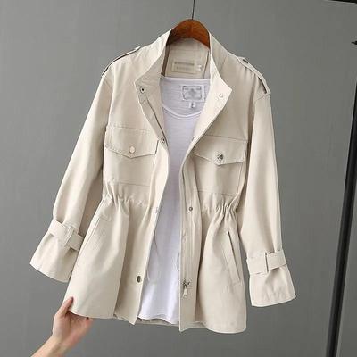 Women's Spring Loose Stand-Collar Windbreaker Autumn Elegant Commuter Single-breasted Jacket