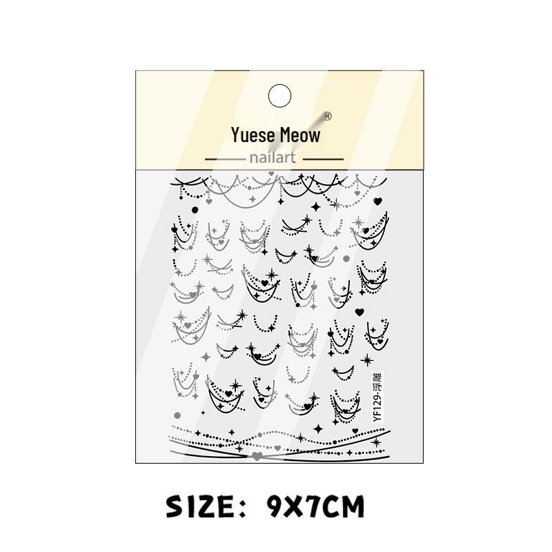 New Gothic Chrome Heart and Cross Nail Stickers: European & American Embossed Black and White Design