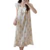 Women's Summer Woven Cotton Camisole Nightgown with Built-in Bra - Princess Style Loungewear & Outdoor Mid-Length Skirt