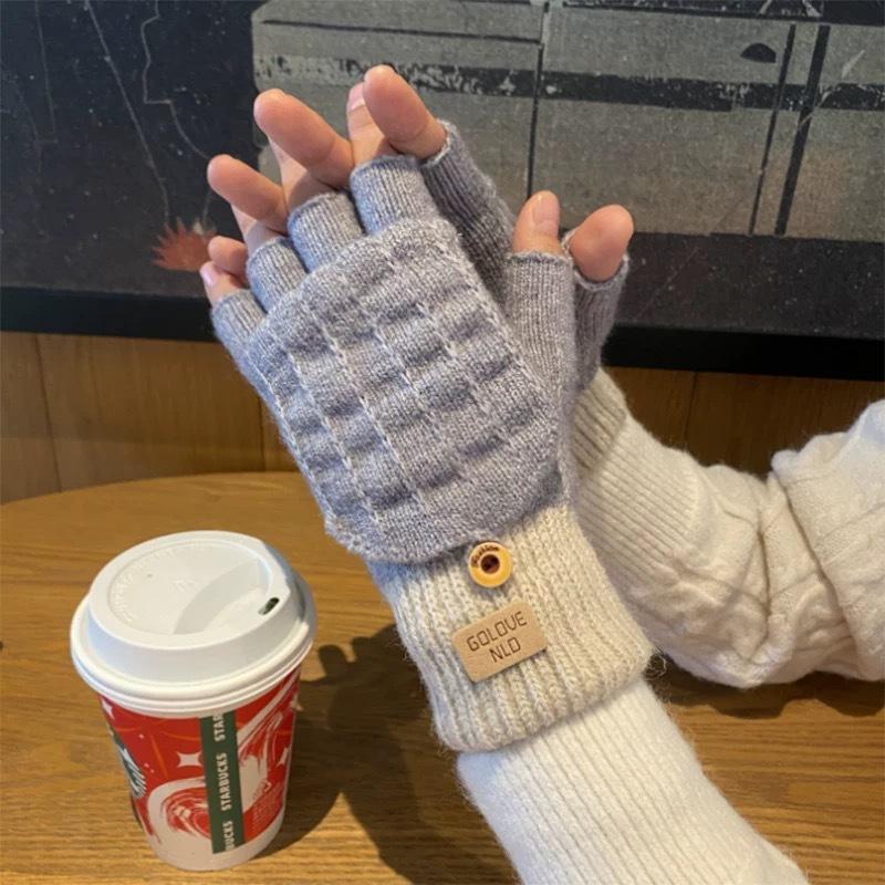 Alpaca Knitted Touch Screen Gloves for Women Autumn and Winter Warm Outdoor Antifreeze Plus Velvet Thickening Korean Version Cute