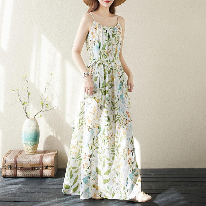 Sommer Baumwolle Hanf Übergröße Strandurlaub Reise Strand Trägerkleid für Frauen Freizeitkleider