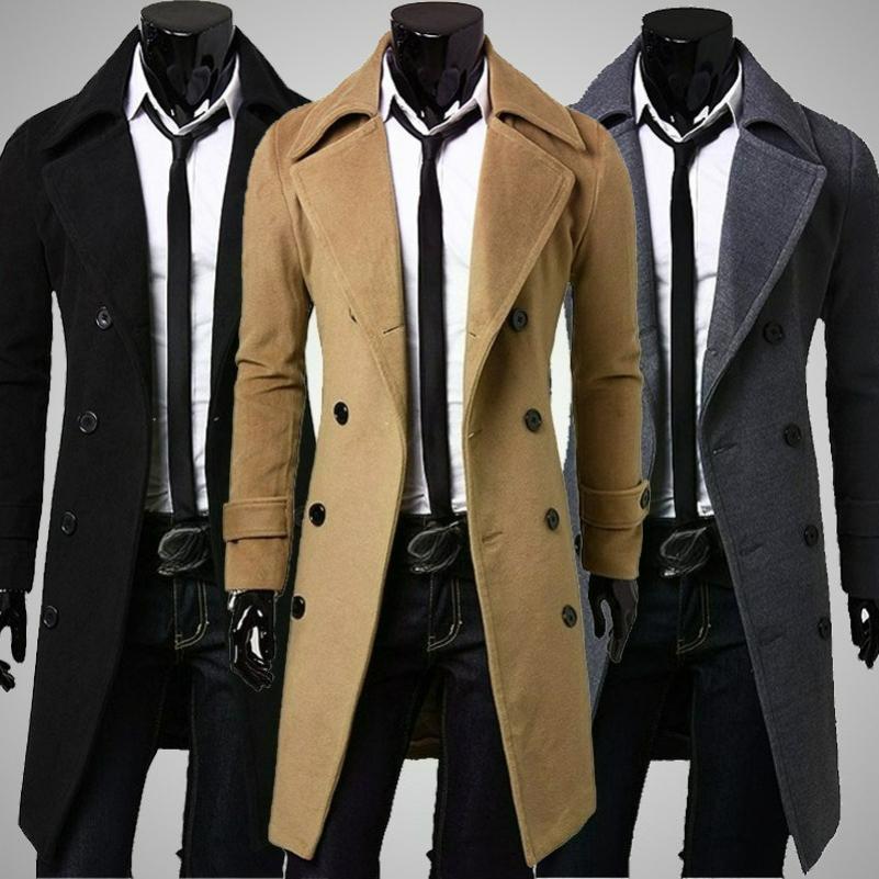 M-5XL Men's Double-breasted Ni Windbreaker Mid-length Slim Casual Coat Jacket