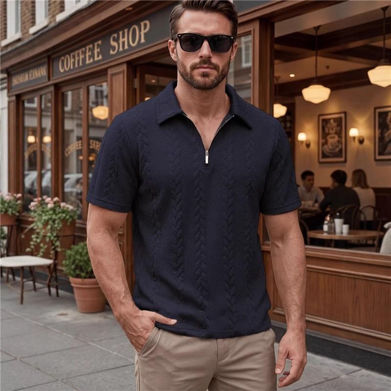 Men's Polo Shirt New Summer Short Sleeve Casual Solid Color Turn-down Collar Tee Loose Fit Tops