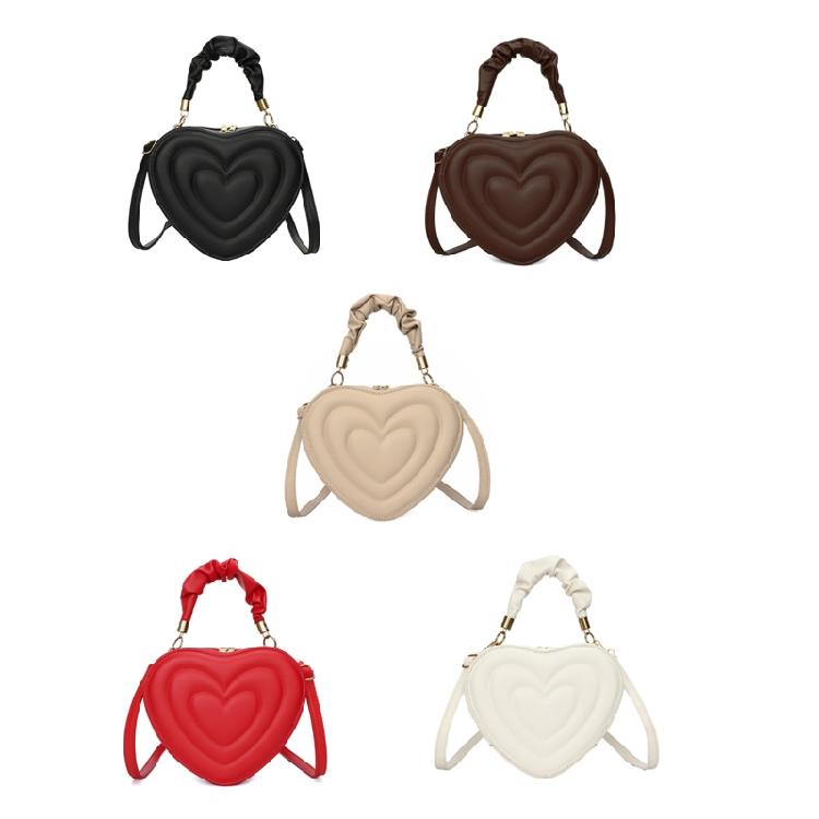 Solid Shoulder Crossbody Bag PU Leather Heart Shape Handbag for Daily Activity