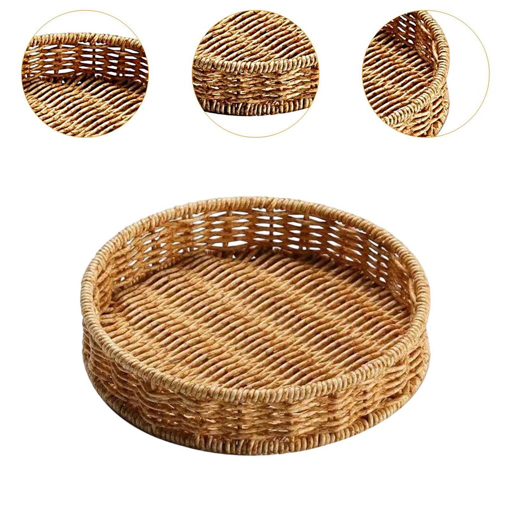 Round Serving Tray Easy To Clean Organizer Tray Bread Storage Basket Hand Woven Basket for Candy Snacks Party Countertop Kitchen