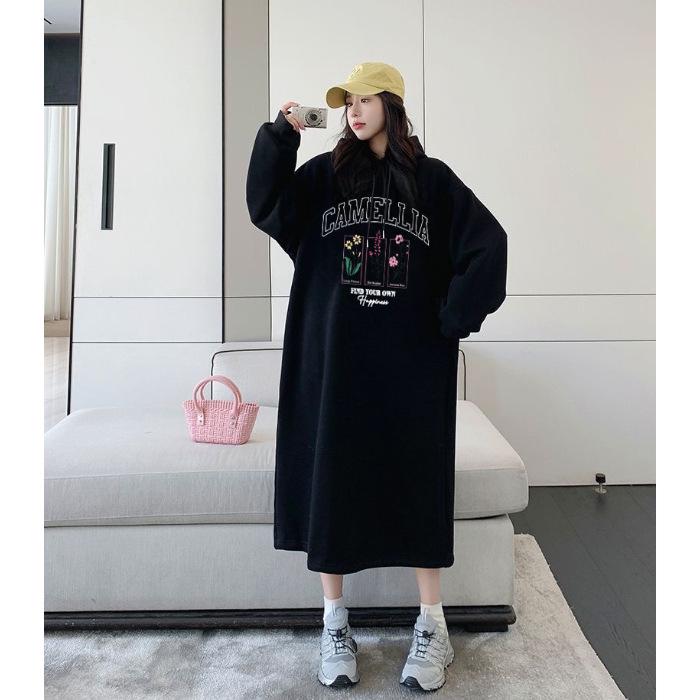 Plus Size Women s Patchwork Skirt 2025 Korean Slimming Long Sleeve Hoodie Dress One Size