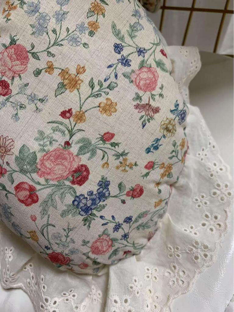 Floral Lace Cotton Linen Throw Pillow for Sofa, Bedroom, Office - Simple Backrest Seat Cushion