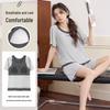 Ice Silk Ribbed Women's Sleepwear Set with Chest Pads – Short Sleeve & Shorts, Casual Wear, Indoor/Outdoor Comfort