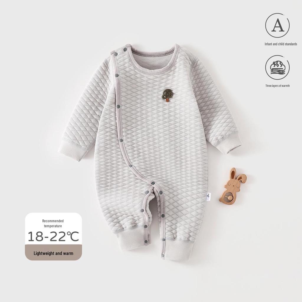 Class A Long-Sleeved Baby Romper for Spring and Autumn - Warm Oblique Placket Infant Jumpsuit