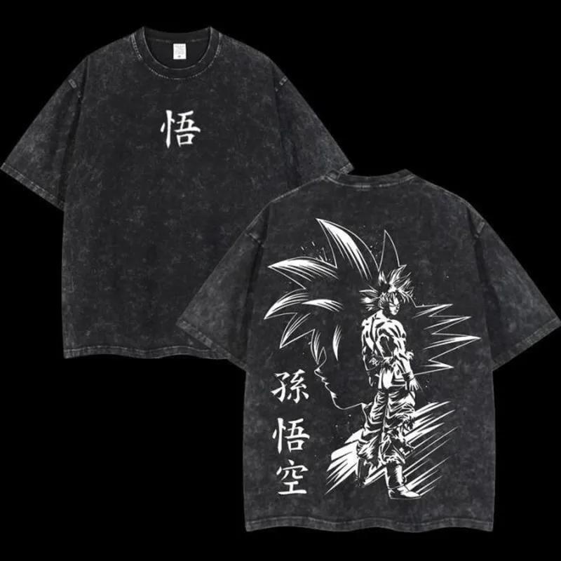 

Dragon Ball Goku T Shirt Ultra Instinct Men Acid Wash Oversized Anime Kanji Satoru Cotton Vintage Gym Streetwear Back Graphic T M