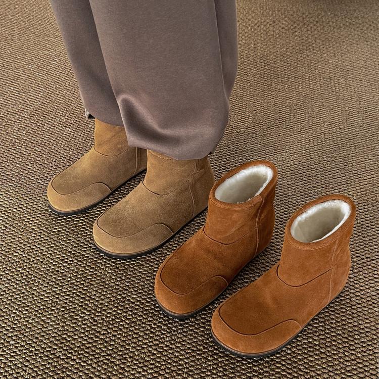 Kara Linshan Fur Integrated Snow Boots Flat Short Boots Women's Versatile Wool Boots 2025 Autumn and Winter New Wide Boots