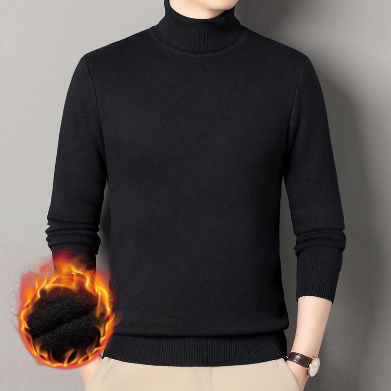 Men s Winter Warm Velvet High Neck Sweater - Solid Color Knit Pullover 3XL чёрный