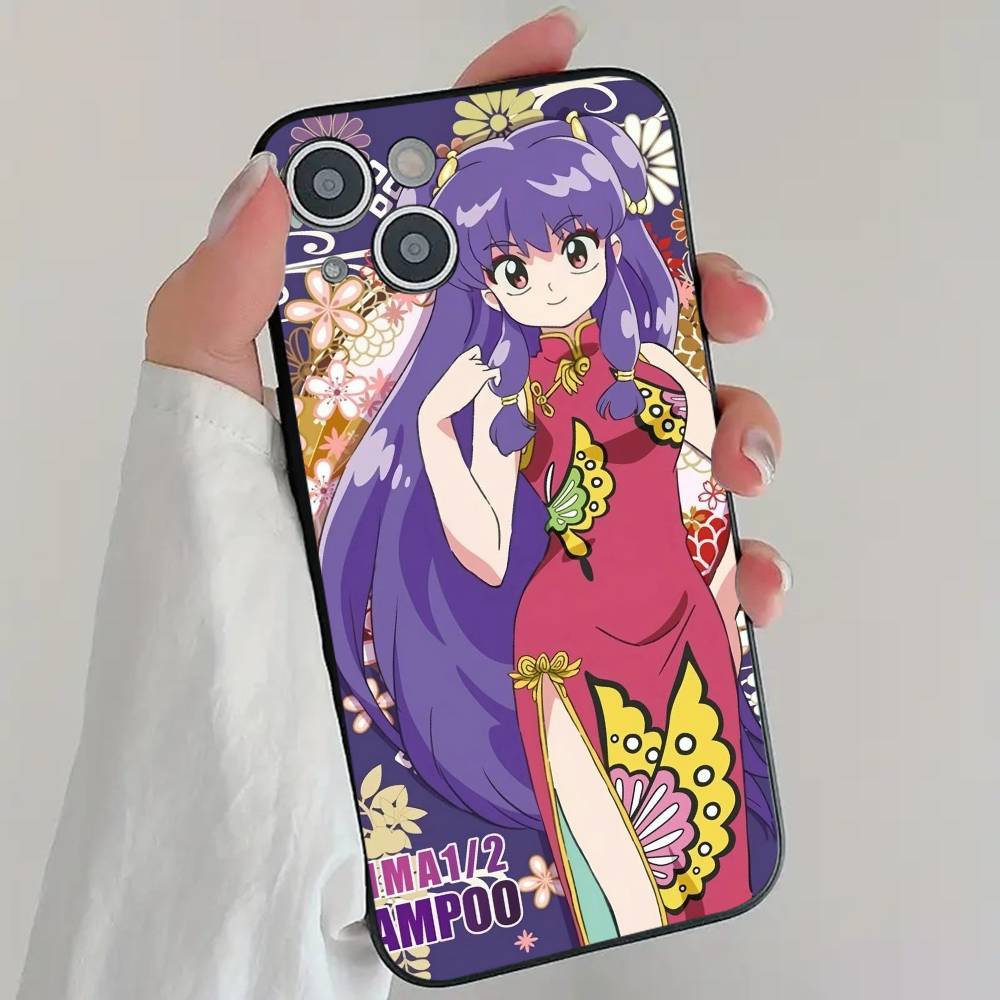 Kawaii S-Shampoo Funny Anime R-Ranma 1 2 Phone Case Cool Black Silicone Soft For IPhone 16 15 14 13 12 11 X XR Plus Pro Max Plus