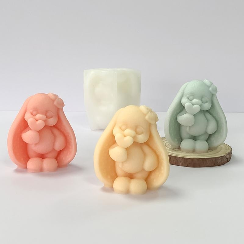 Handgefertigte Silikonform 3D-Kaninchen Kerzenformen Gießformen Backformen Bastelbedarf für Kuchen Fondant Dekorationen