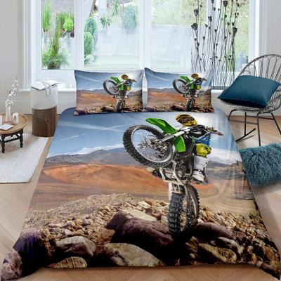 Motorbike Duvet Cover Set Twin Size Motocross Rider Bedding Set Racing Motorcycle Dirt Bike Extreme Sport Polyester Quilt Cover