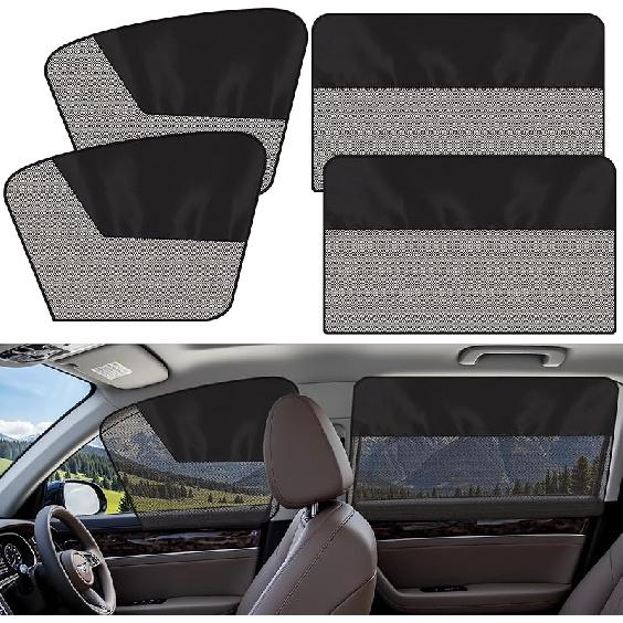 Rear Window Sun Shade, 2 PCS Magnetic Double Layer Car Side Window Sun Shades For Baby, Half Blackout & Half See-Through Back Window Covers For Sun &