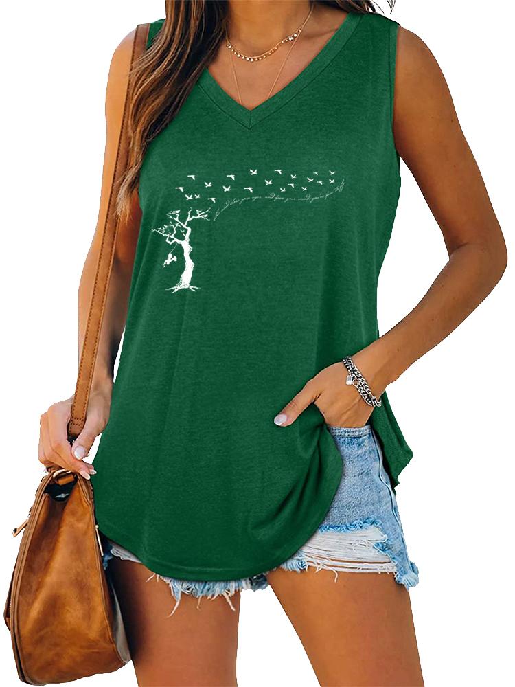 Women Fashion V Neck Tank Top Summer Casual Printed Sleeveless Top