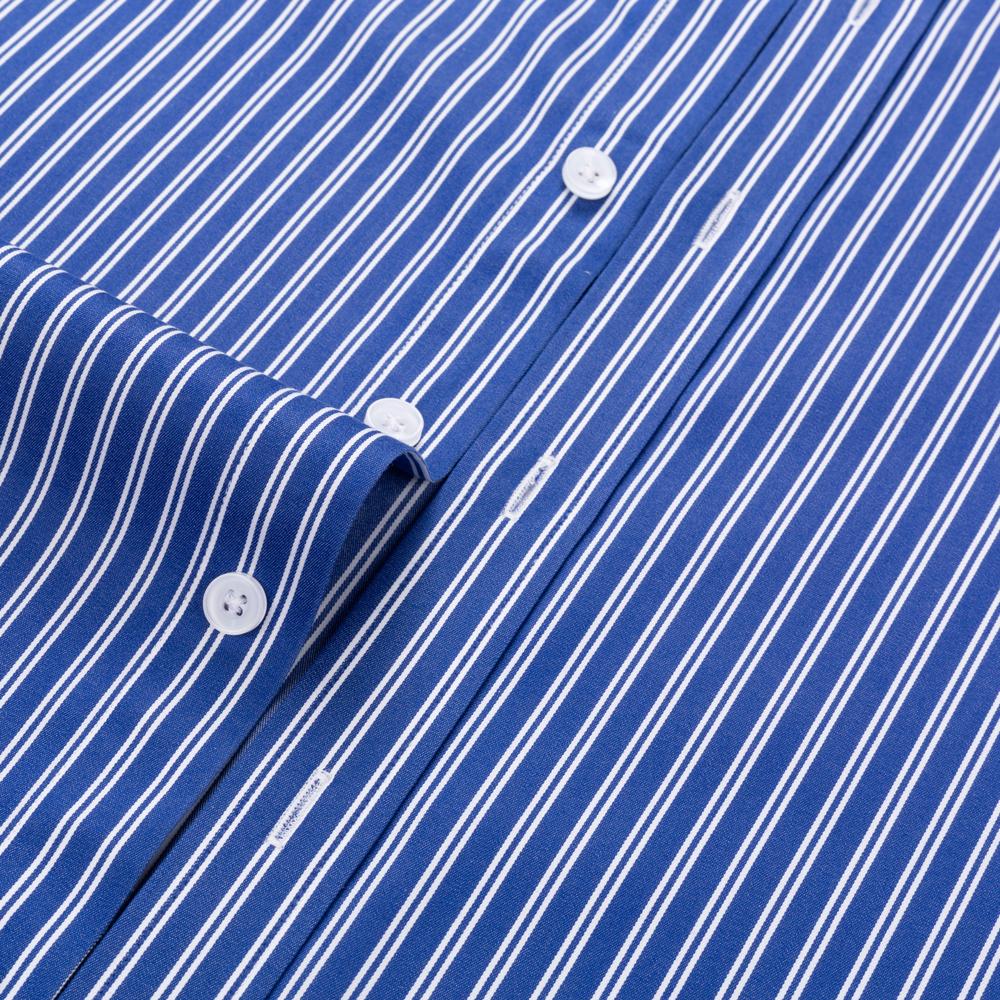 Men's Premium Non-Iron Pure Cotton Long Sleeve Formal Shirt with Spread Collar, No Pocket Plaid Striped for Business Casual Wear