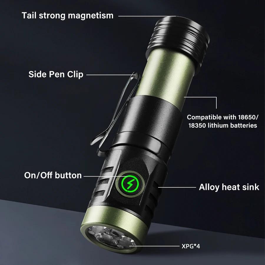 High-power 4 XPG+LED Flashlight 1000LM High-power Tactical Flashlight Outdoor Adventure Hiking Emergency Lighting Lantern Torch