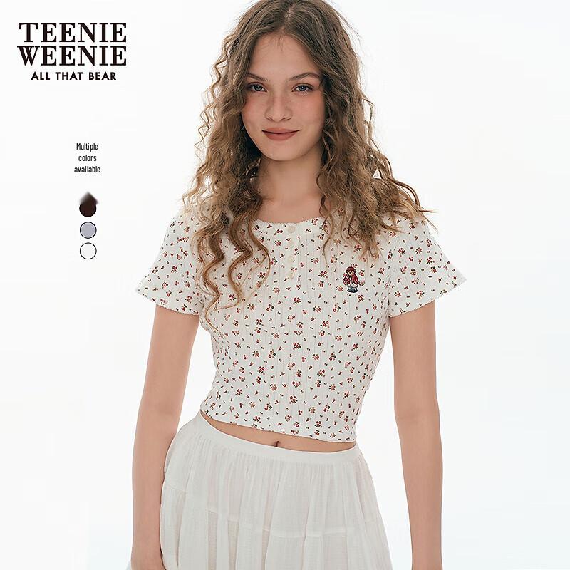 Teenie Weenie Women's Bear & Floral Round Neck T-Shirt