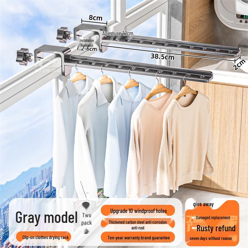 Anti-theft Balcony & Window Clothes Drying Rack with Railing Hooks for Dorms & Households