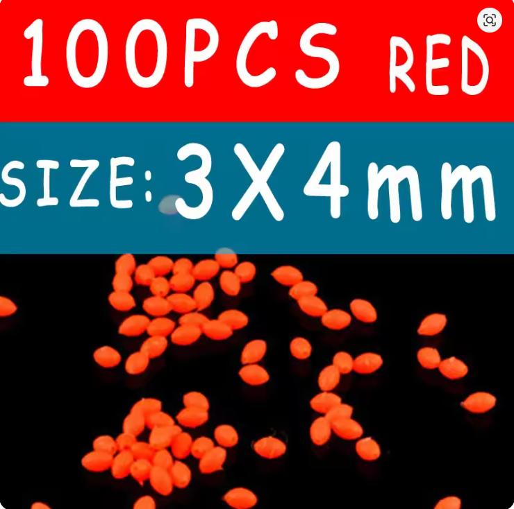 

100PCS Oval Soft Rubber Luminous Fishing Beads Glow Sinking Beads For Treble Hook Fishing Rigs Green Red Fishing Lure Tackle 3*4mm