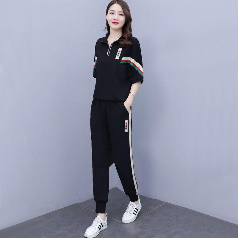 Summer Plus Size Women's Clothing Covers The Flesh, Looks Slimming and Reduces Age, Fashionable Casual Sports Suit