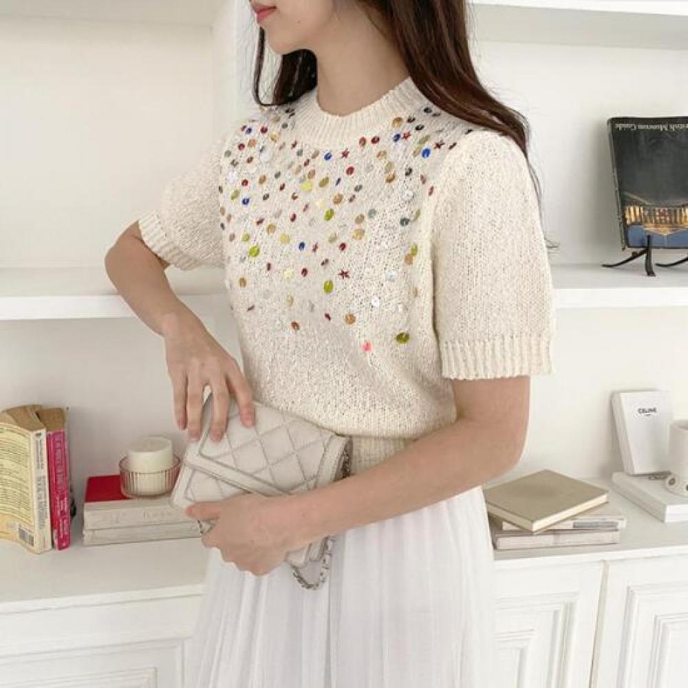 New Arrivals Open Run Dotelu Women Sweater Color Spring Round Bead Shine