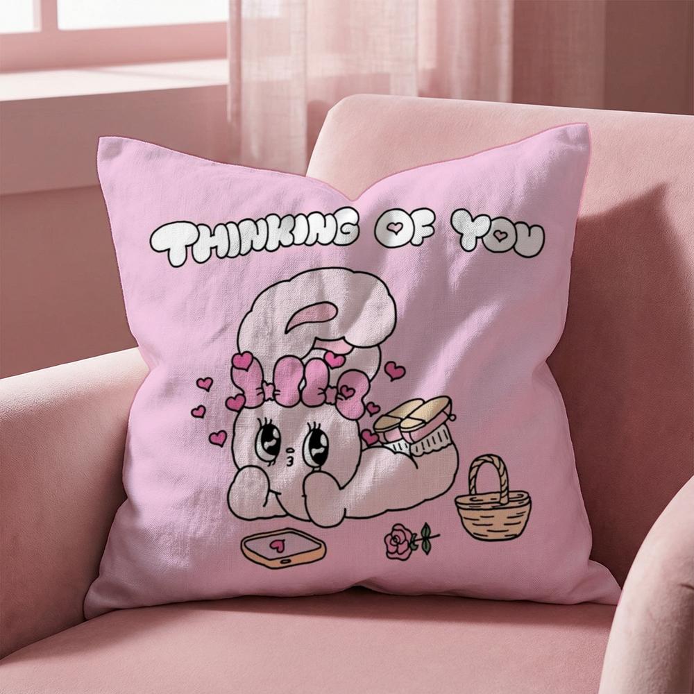Cute E-Esther Bunny Pink Cushion Cover Multi-Scene Pillow Cover for Home & Car - Reversible, Soft & Durable for Daily Use