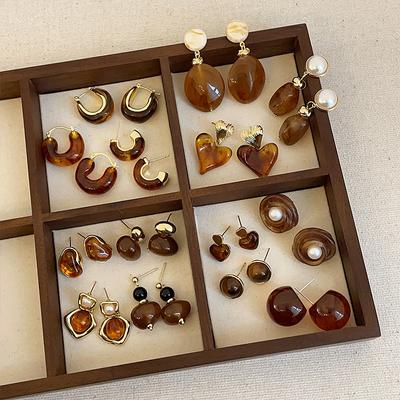 Nischen-High-End-Ohrstecker aus Maillard-Kaffeeharz für Damen, Herbst- und Winteratmosphäre, exquisite, modische, vielseitige Ohrringe