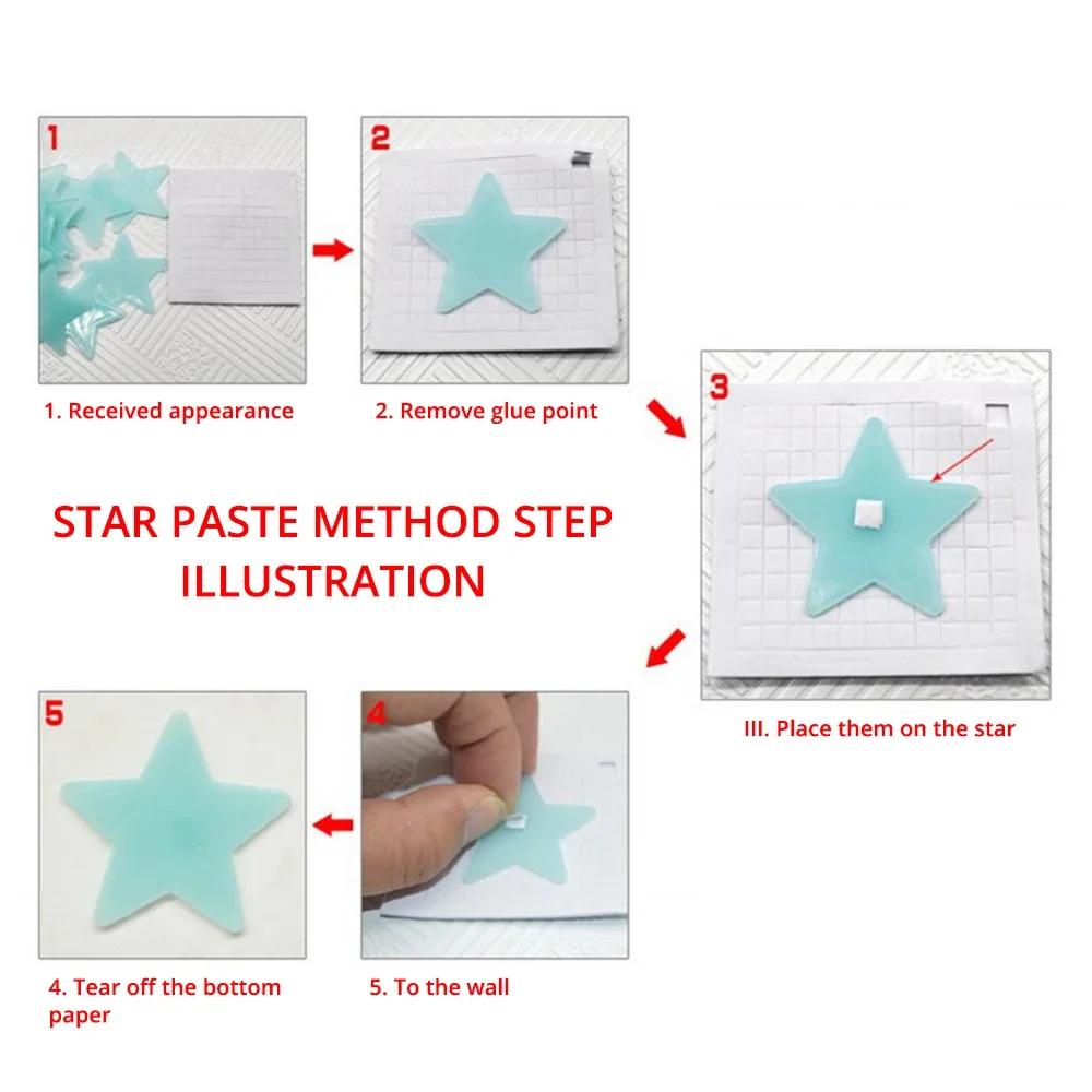 100PCS 3CM Night Light Sticker, Luminous Wall Sticker, Fluorescent Sticker, Blue Yellow Pink Three Night Light Star Sticker