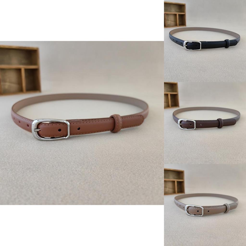 Classic Leather Womens Belt With Silver Oval Buckle For Office Wear