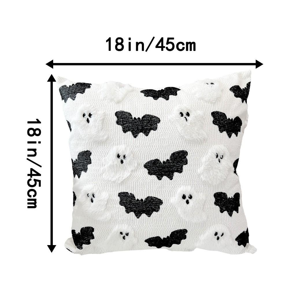Halloween Throw Pillow Cover Ghost Black Bat Cushion Covers Soft Stuffed Pillow Case  Holiday Decor