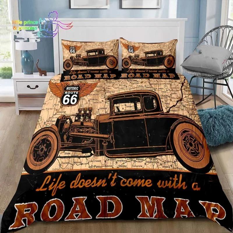 Historic American Route 66 Comfortable Duvet Quilt Cover Pillowcase Bedding Set Children Bedroom Decoration Home Textile Single