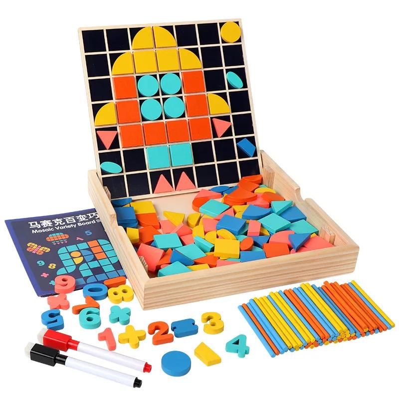 

Colorful 3D Puzzle Blocks Box Digital Arithmetic Montessori Games Children Learning Educational Wooden Toys for Kids
