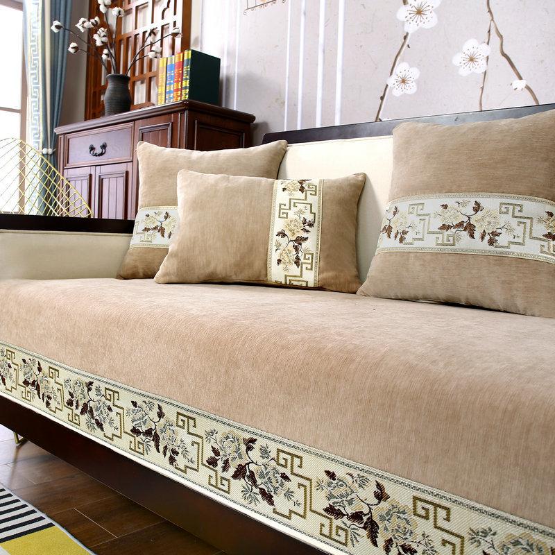 Chinese Style Sofa Seat Cushion Embroidery Sofa Cover Chaise Longue Cover Chenille Sofa Towel for Living Room