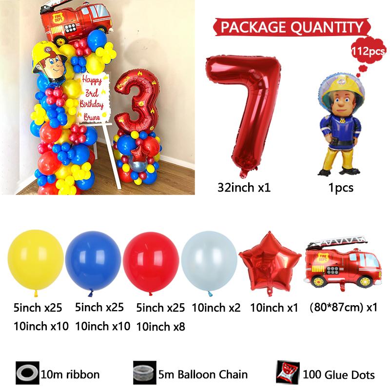 112pc/set Sam Fireman Fire Truck Set Digital Aluminum Film Balloon 1-9 suitable for birthday  party anniversary graduation seaso