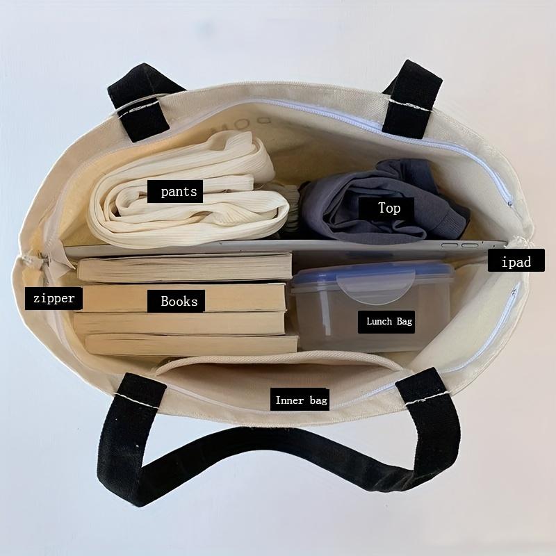 Striped Canvas Tote Bag Literary School Handbag Lightweight Shoulder Bag For Travelling Shopping