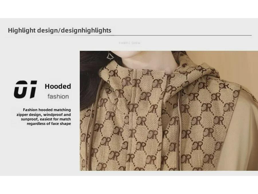 Autumn 2023 Women's Fashion Printed Hooded Windbreaker Cardigan - Small Size Trendy Outerwear