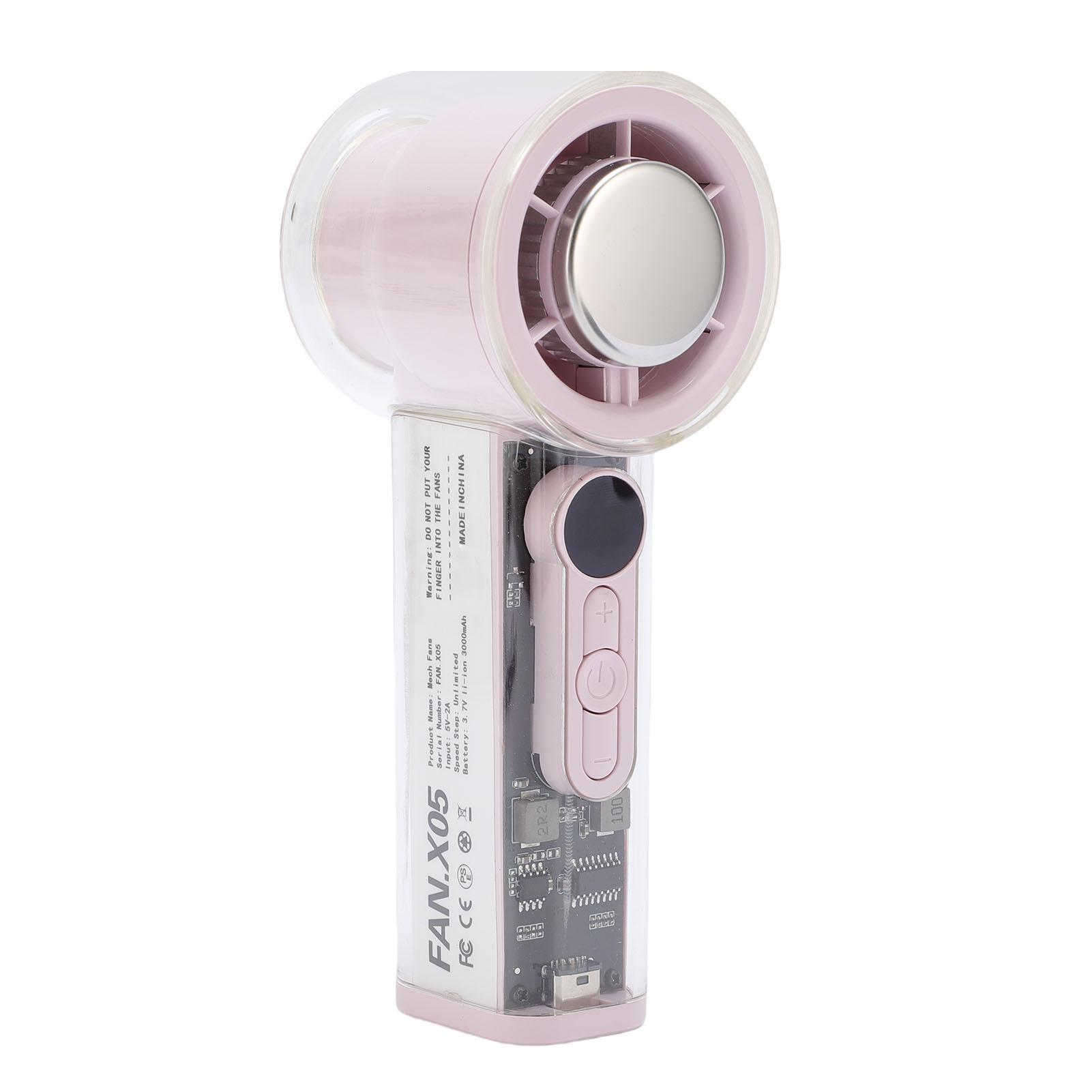 

Handheld Ice Fan Transparent 6 Speed 3000mAh Rechargeable 16000RPM Powerful Personal Fan with Ice Cooler for Travel рожевий