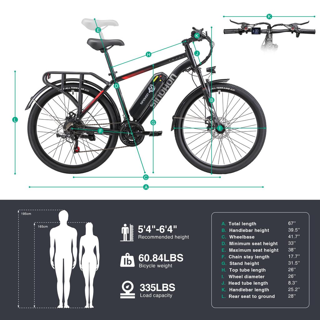 26'' 500W Electric Mountain Bike, 48V 12.5Ah Removable Battery 21 Speed Adult Electric Bicycle, Lock Suspension All Terrain E-Bike with Rear Rack