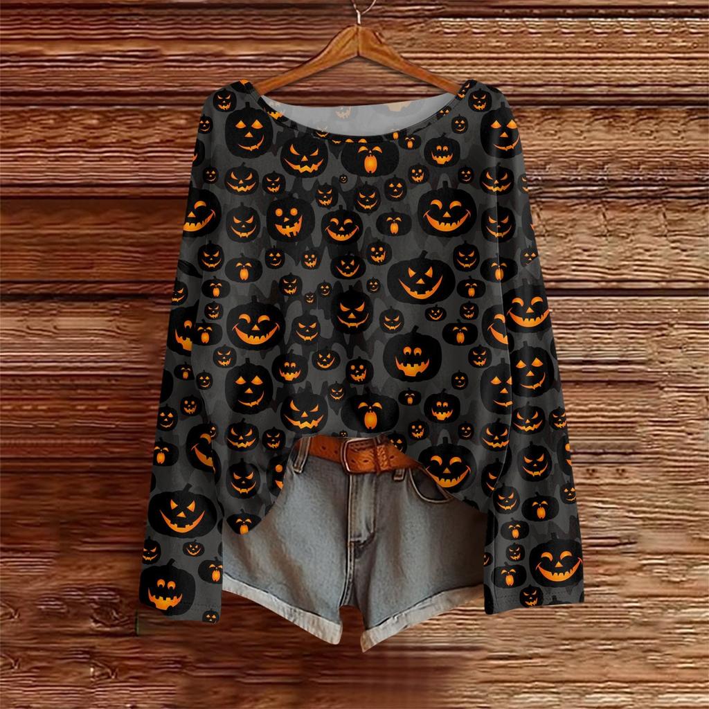 Koszulki z długim rękawem dla kobiet z nadrukiem graficznym Bluzki Casual Plus Size Podstawowe topy Pulower