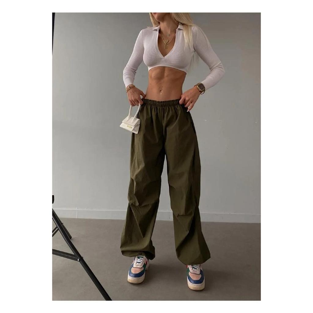 Parachute Fabric Soft Textured Loose Cut Black Trousers