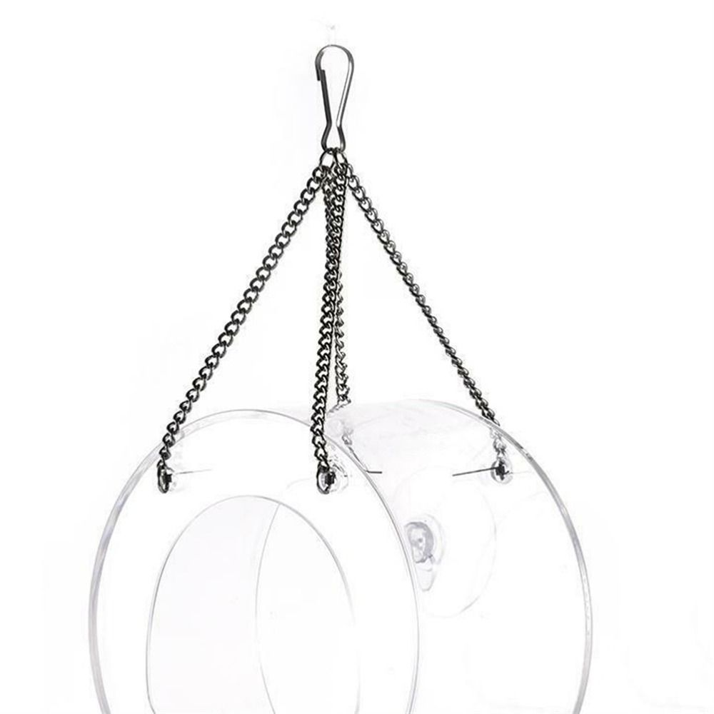 Clear Acrylic Window Bird Feeder Strong Suction Cup Chain Bird House Transparent Round Hanging Bird Feeder